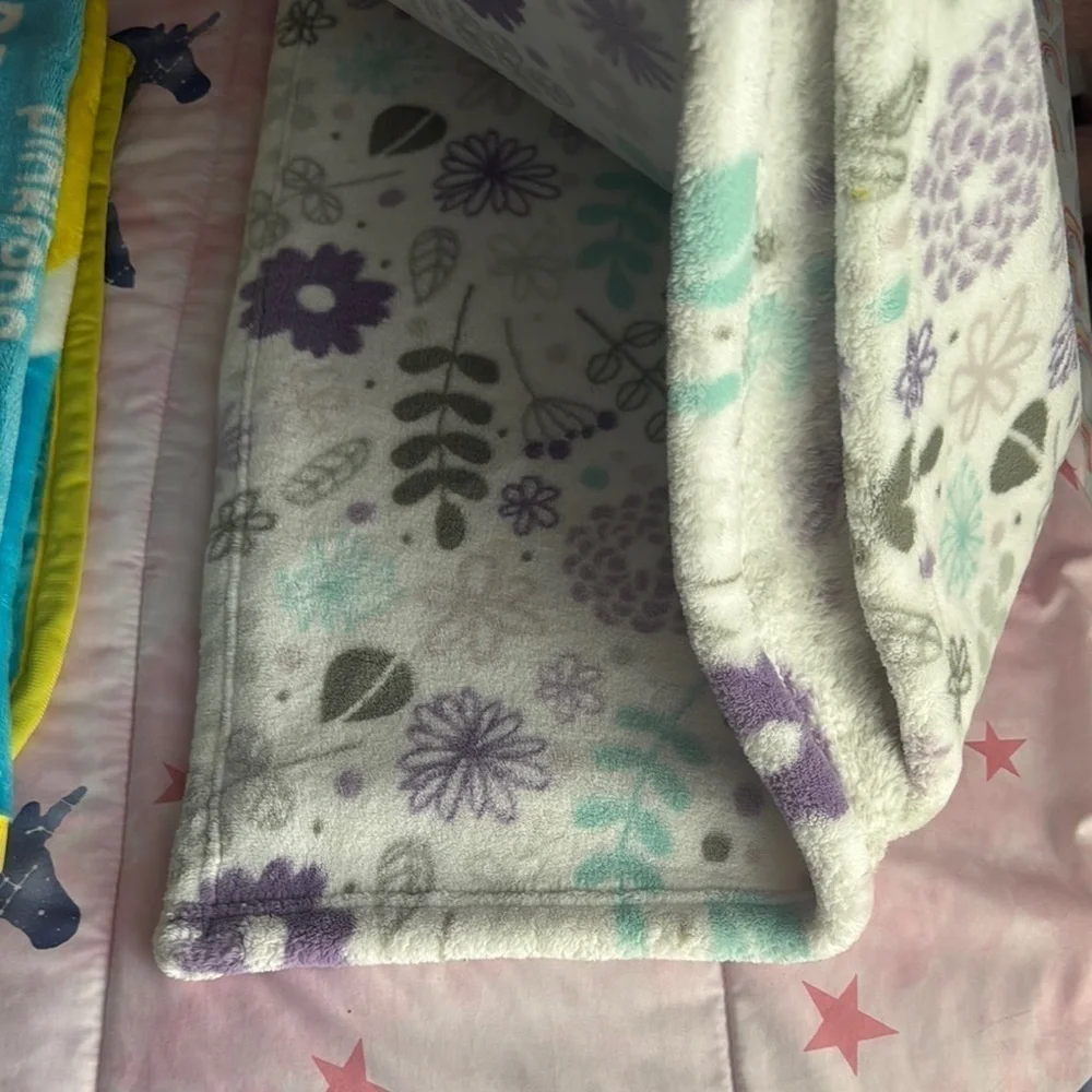 2 Baby Shark and Floral Patterned baby Blankets